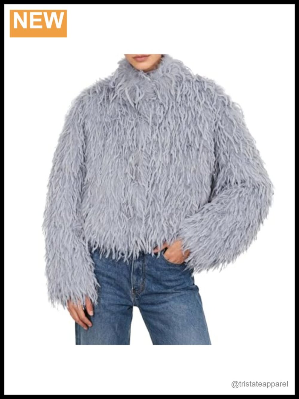 Faux Fur Crop Coat Snap Closure Long Sleeve Fluffy Jacket